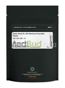 Packaging for Green Karat SL T28 Super Lemon Skunk Medical Cannabis Flower