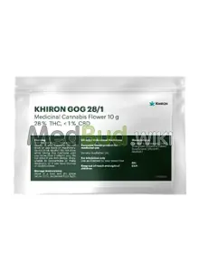 Packaging for Khiron GOG T28 Godfather OG (Cross) Medical Cannabis Flower