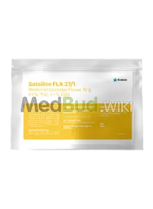 Packaging for Khiron Satoline FLA T27 Frosted Lemon Angel Medical Cannabis Flower