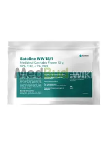 Packaging for Khiron Satoline WW T18 White Widow (Cross) Medical Cannabis Flower