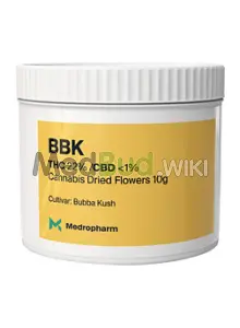 Packaging for Medropharm BBK T22 Bubba Kush Medical Cannabis Flower