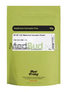 Packaging for Next Friday BF T24 Blueberry Fuego Medical Cannabis Flower